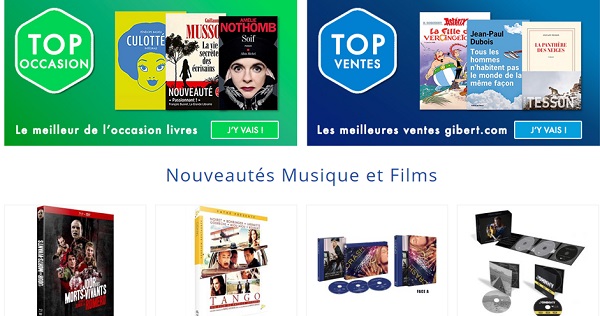 Раздел Nouveautés Livres в центральной части главной страницы сайта www.gibert.com