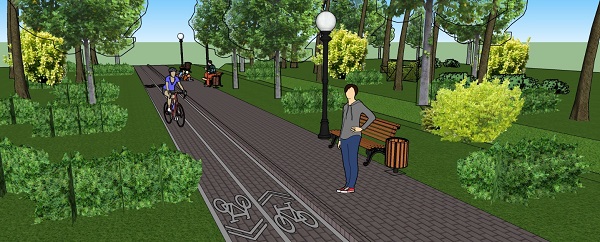 Рис 2. Визуализация вело-пешеходной дорожки на главной аллее Химкинского лесопарка